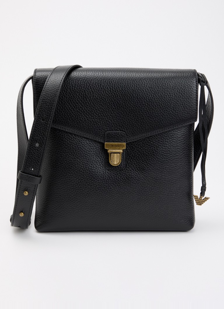 Armani Heren Crossbodytas van leer in de kleur Zwart