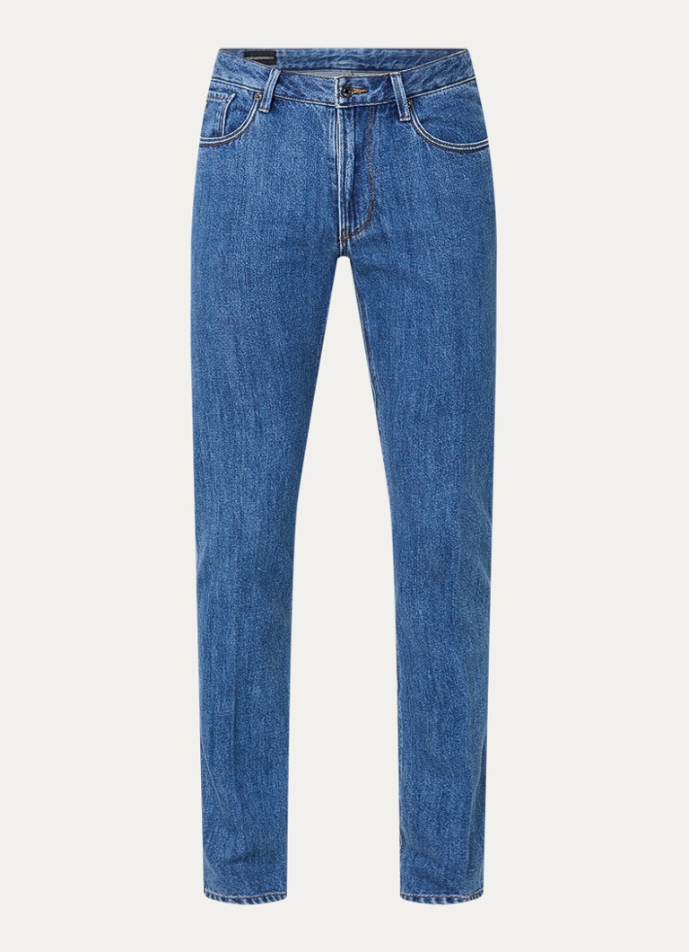 Armani Heren Slim fit jeans met medium wassing in de kleur Indigo