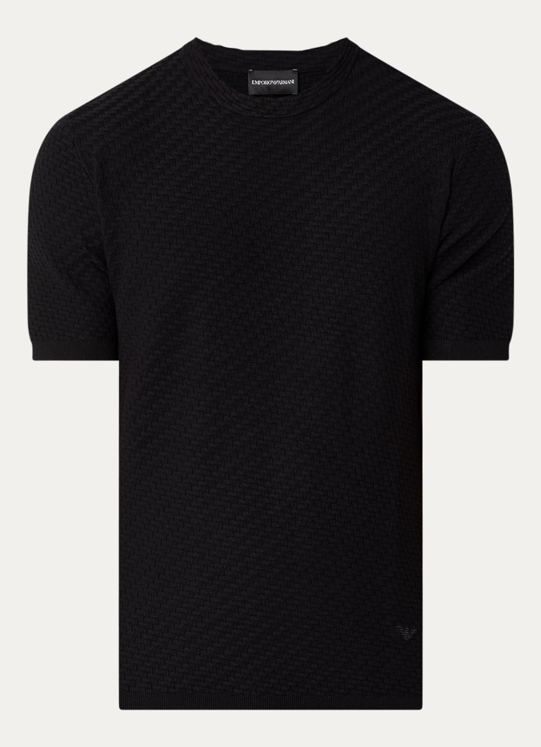 Armani Heren T-shirt met structuur in de kleur Zwart