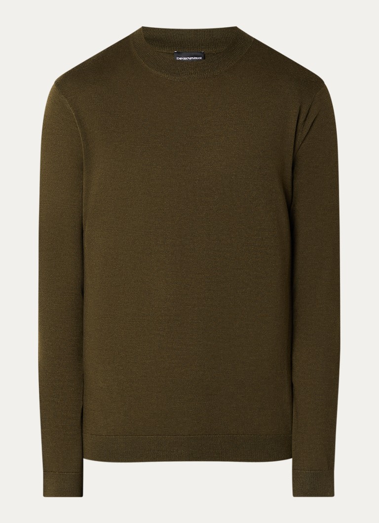 Armani Heren Fijngebreide pullover met logo in de kleur Legergroen