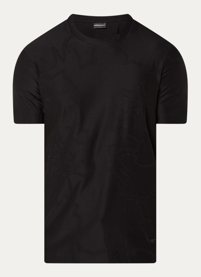 Armani Heren T-shirt in zijdeblend met borduring in de kleur Zwart
