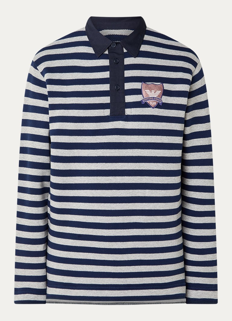 Armani Heren Fijngebreide pullover met polokraag en logoborduring in de kleur Donkerblauw