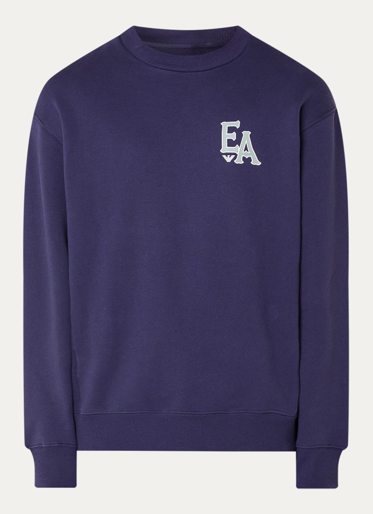 Armani Heren Sweater met logo- en backprint in de kleur Donkerblauw