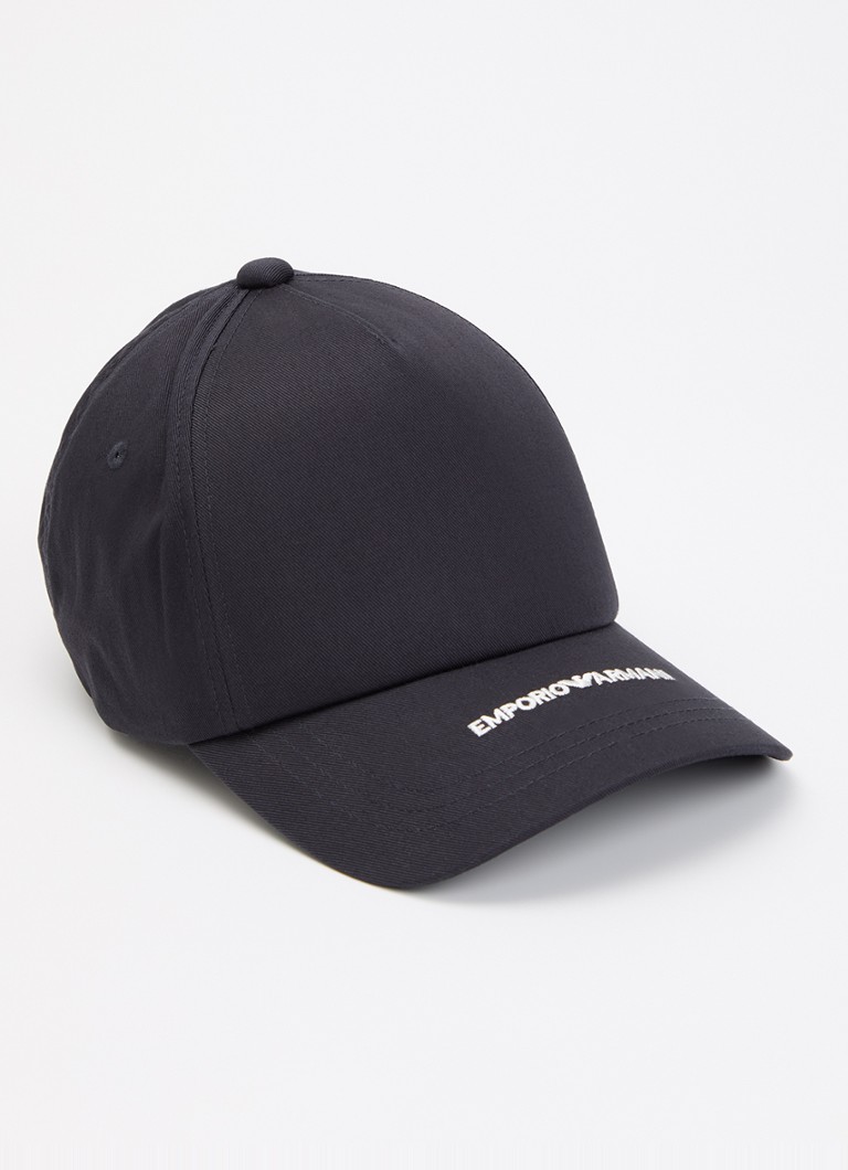 Armani Heren Baseball pet met logoborduring in de kleur Donkerblauw