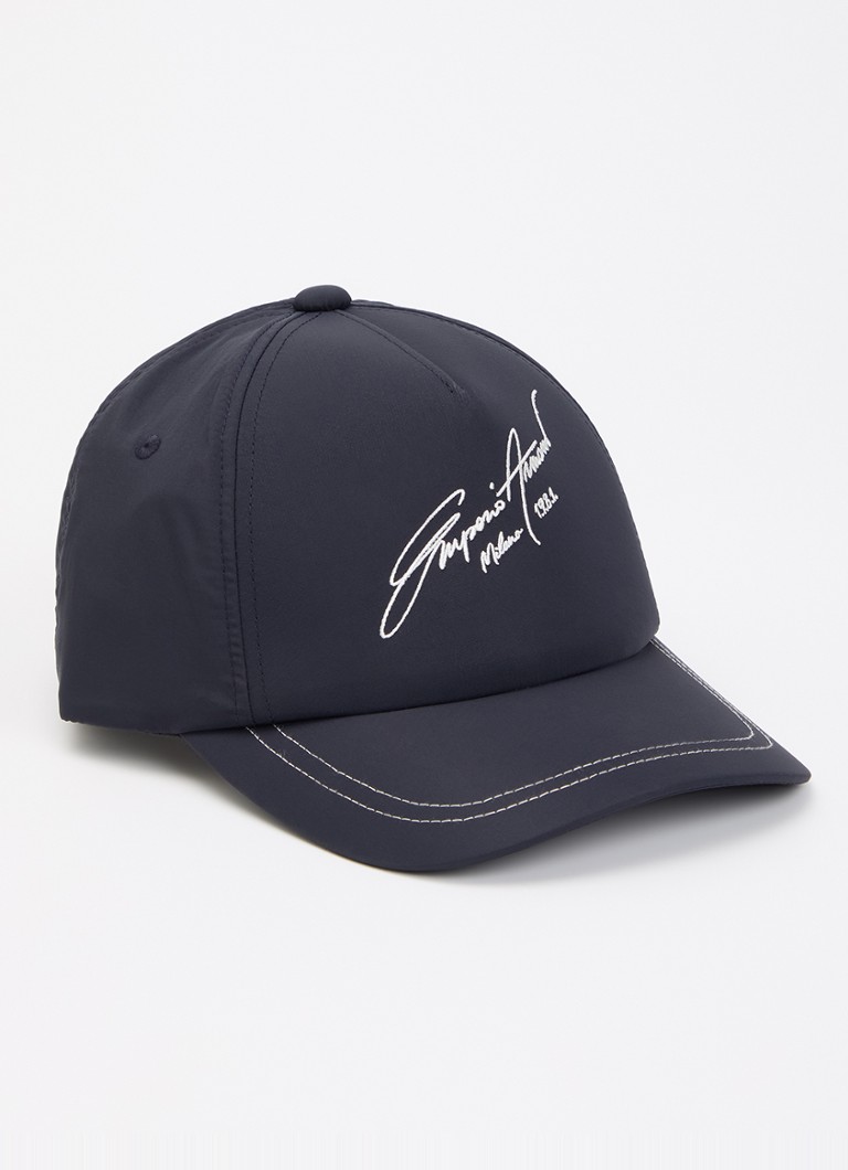 Armani Heren Baseball pet met logoborduring in de kleur Donkerblauw
