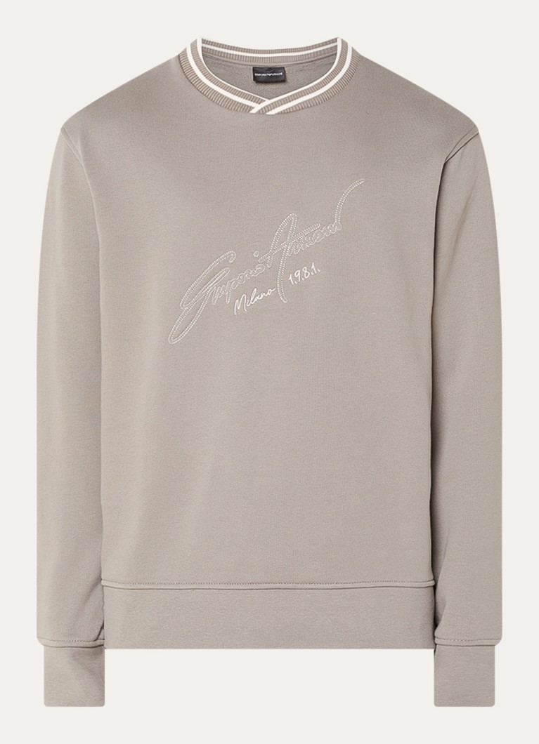 Armani Heren Sweater met logoprint in de kleur Beige