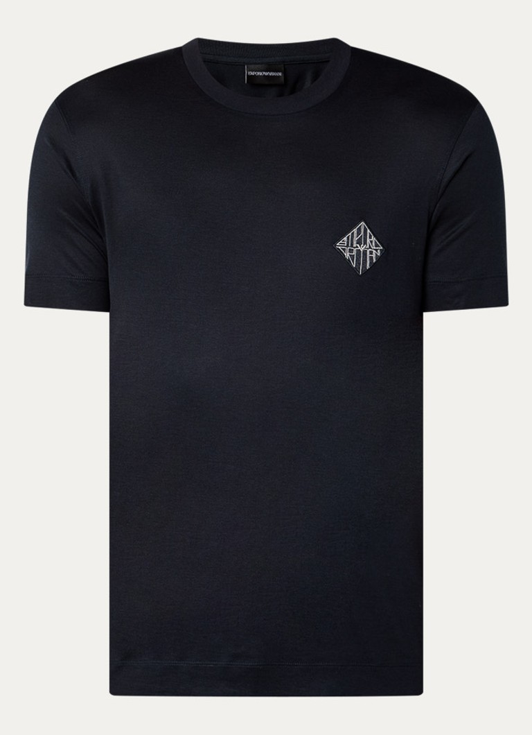Armani Heren T-shirt met logoborduring in de kleur Donkerblauw