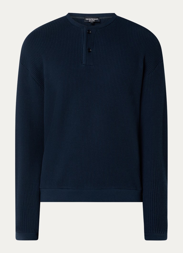 Armani Heren Fijngebreide pullover met structuur in de kleur Donkerblauw