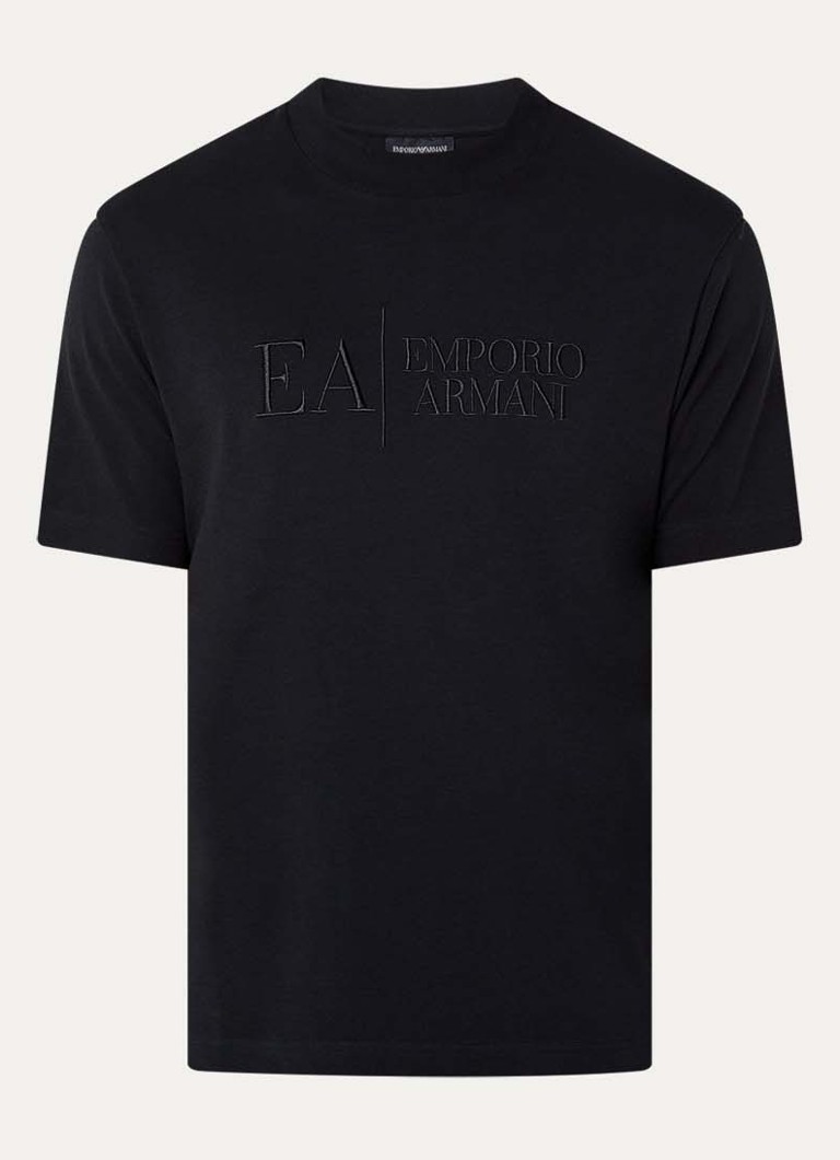 Armani Heren T-shirt met logoborduring in de kleur Zwart
