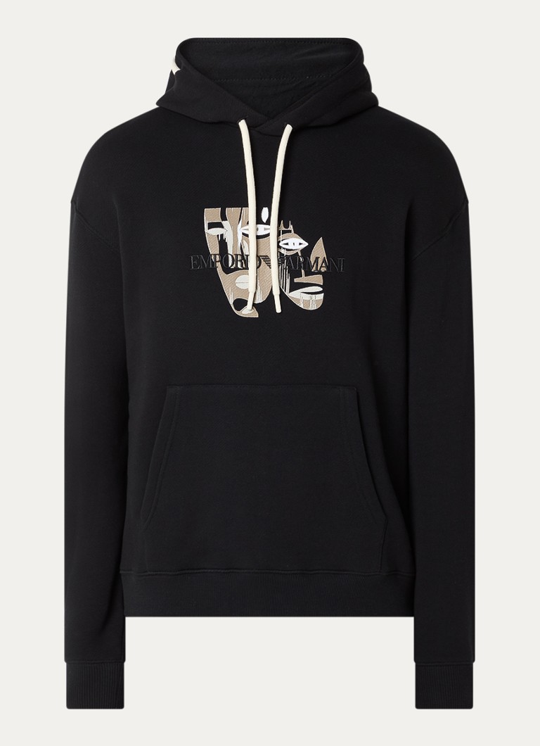Armani Heren Hoodie met logo en print in de kleur Zwart