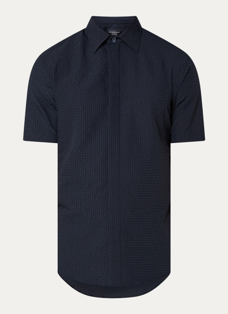 Armani Heren Regular fit overhemd met structuur in de kleur Donkerblauw