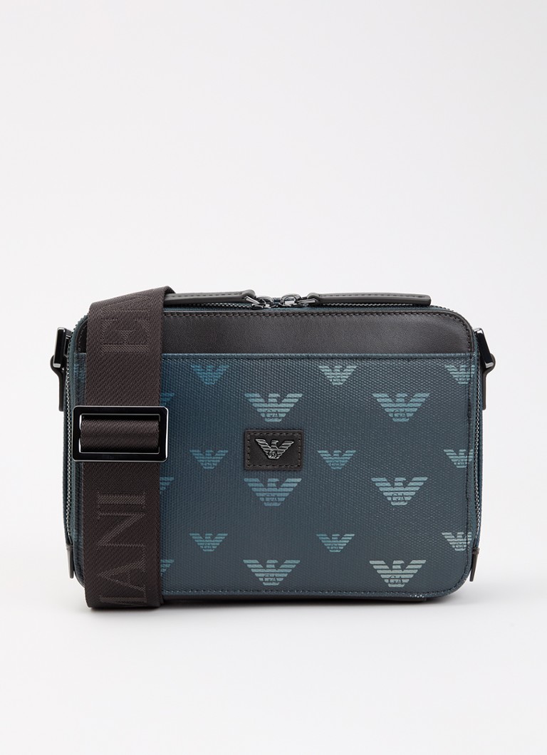Armani Heren Mini all-over eagle schoudertas van canvas met logo in de kleur Donkerblauw