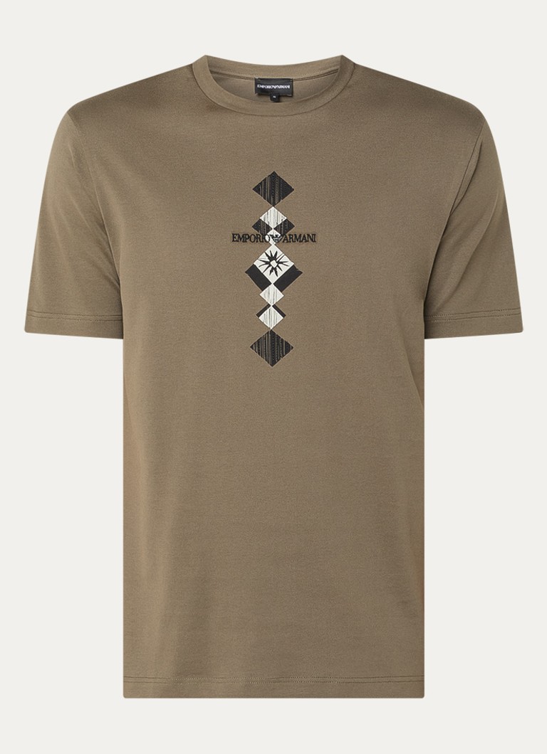 Armani Heren T-shirt met logoprint in de kleur Zand