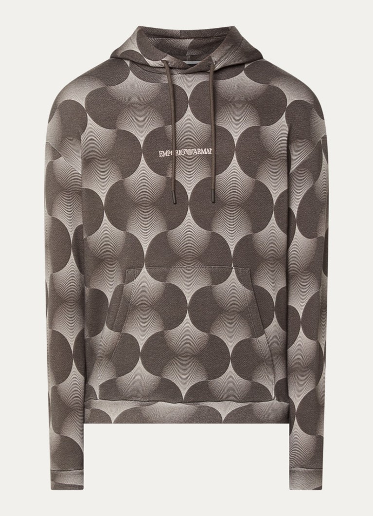 Armani Heren Hoodie met print in de kleur Antraciet