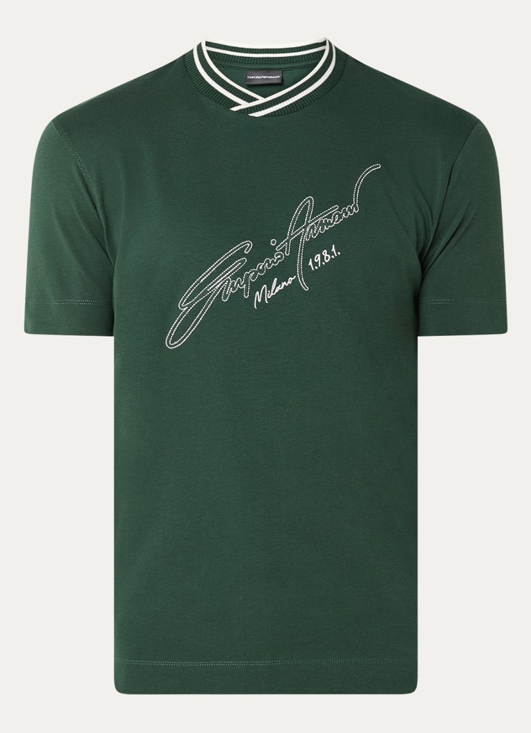 Armani Heren T-shirt met logoprint in de kleur Donkergroen