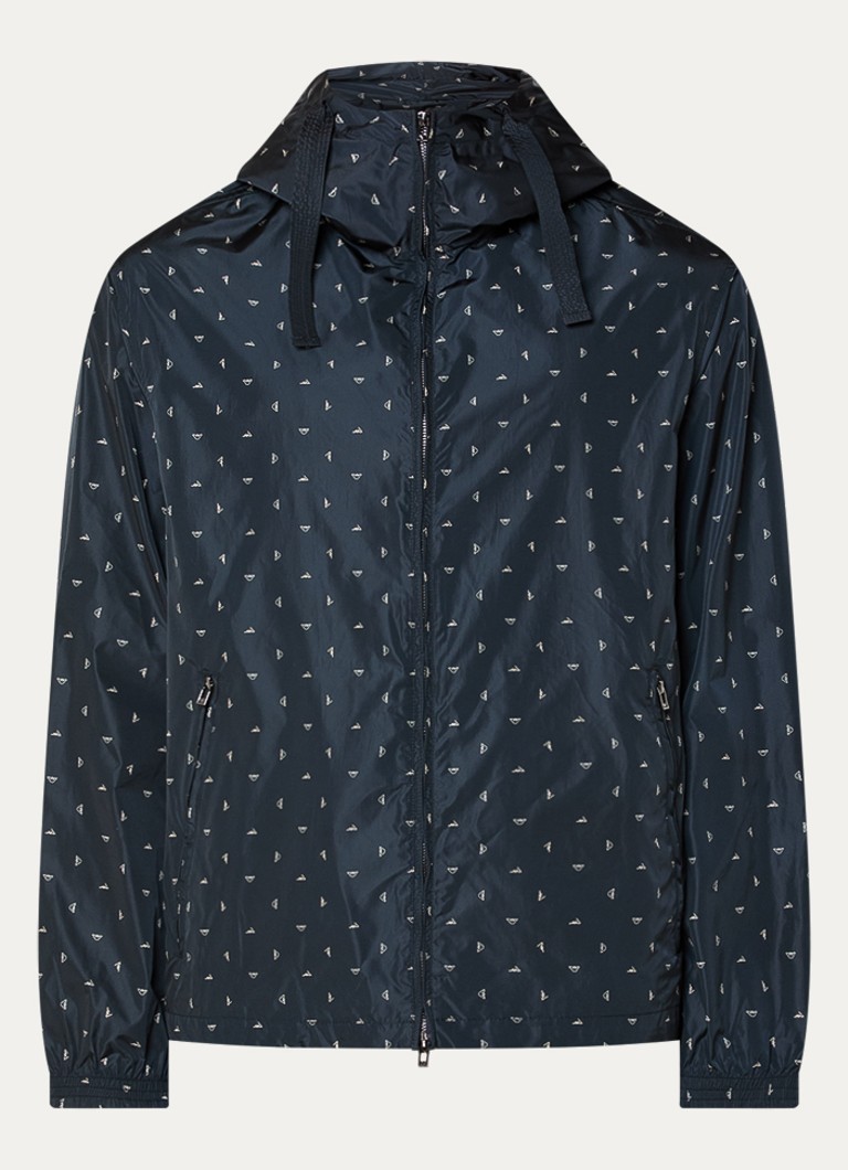 Armani Heren Regenjas met logoprint en capuchon in de kleur Donkerblauw