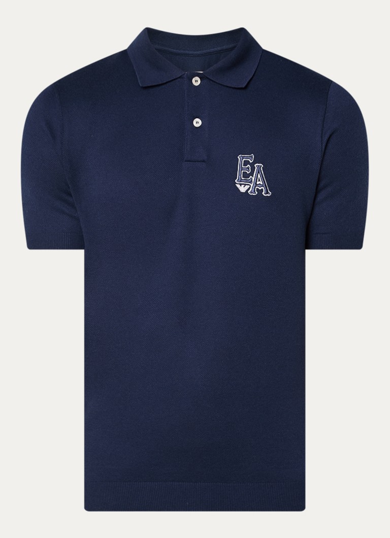 Armani Heren Fijngebreide regular fit polo in de kleur Donkerblauw