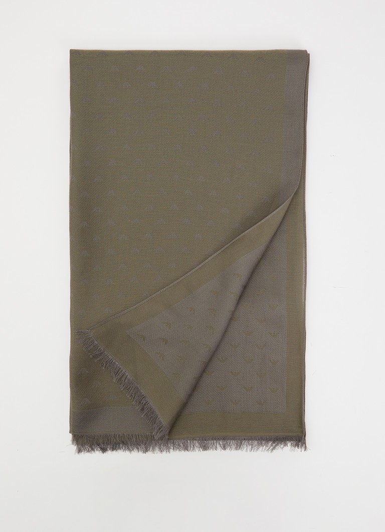 Armani Heren Sjaal met logoprint 180 x 80 cm in de kleur Bronsgroen