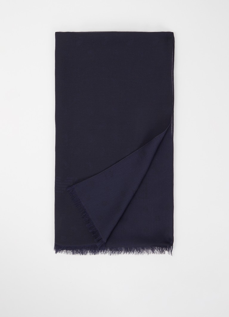 Armani Heren Sjaal met logoprint 180 x 80 cm in de kleur Donkerblauw