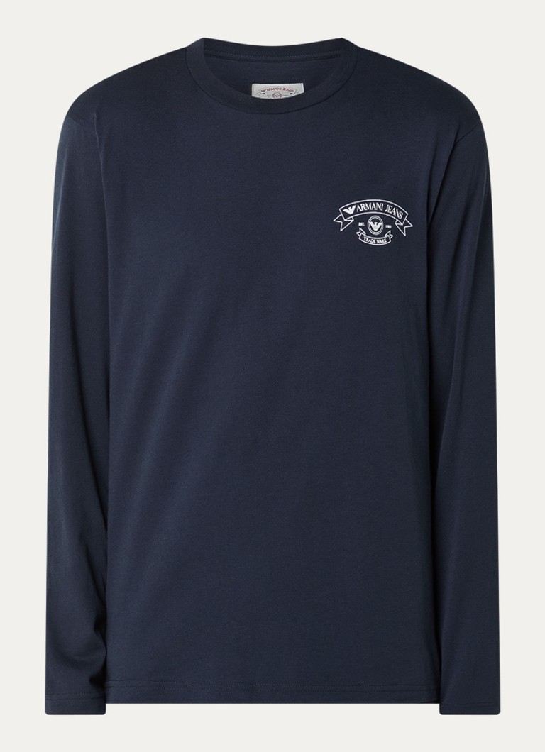 Armani Heren Longsleeve met logoprint in de kleur Donkerblauw