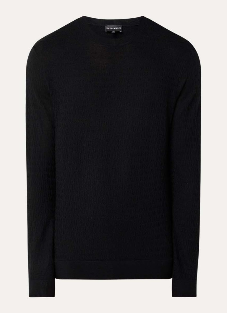 Armani Heren Fijngebreide pullover van wol in de kleur Zwart