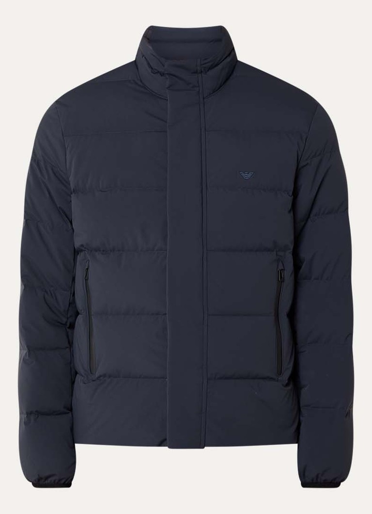 Armani Heren Puffer jack met donsvulling en logoborduring in de kleur Iconico 0920 blu nav / donkerblauw