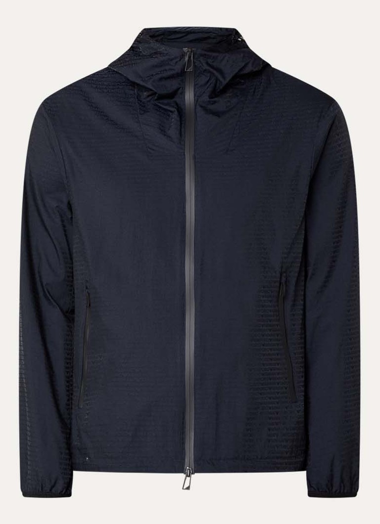 Armani Heren Windjack met capuchon en ritszakken in de kleur Iconico 0920 blu nav / donkerblauw