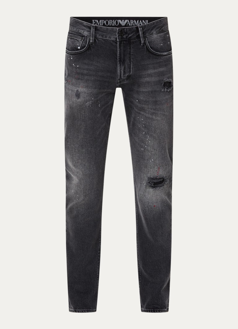 Armani Heren Slim fit jeans met destroyed afwerking in de kleur Donkergrijs