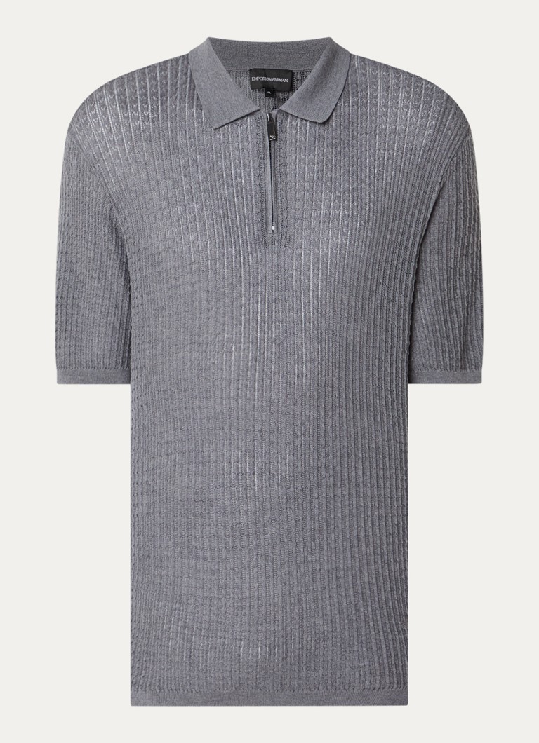 Armani Heren Fijngebreide pullover in zijdeblend met polokraag in de kleur Grijs