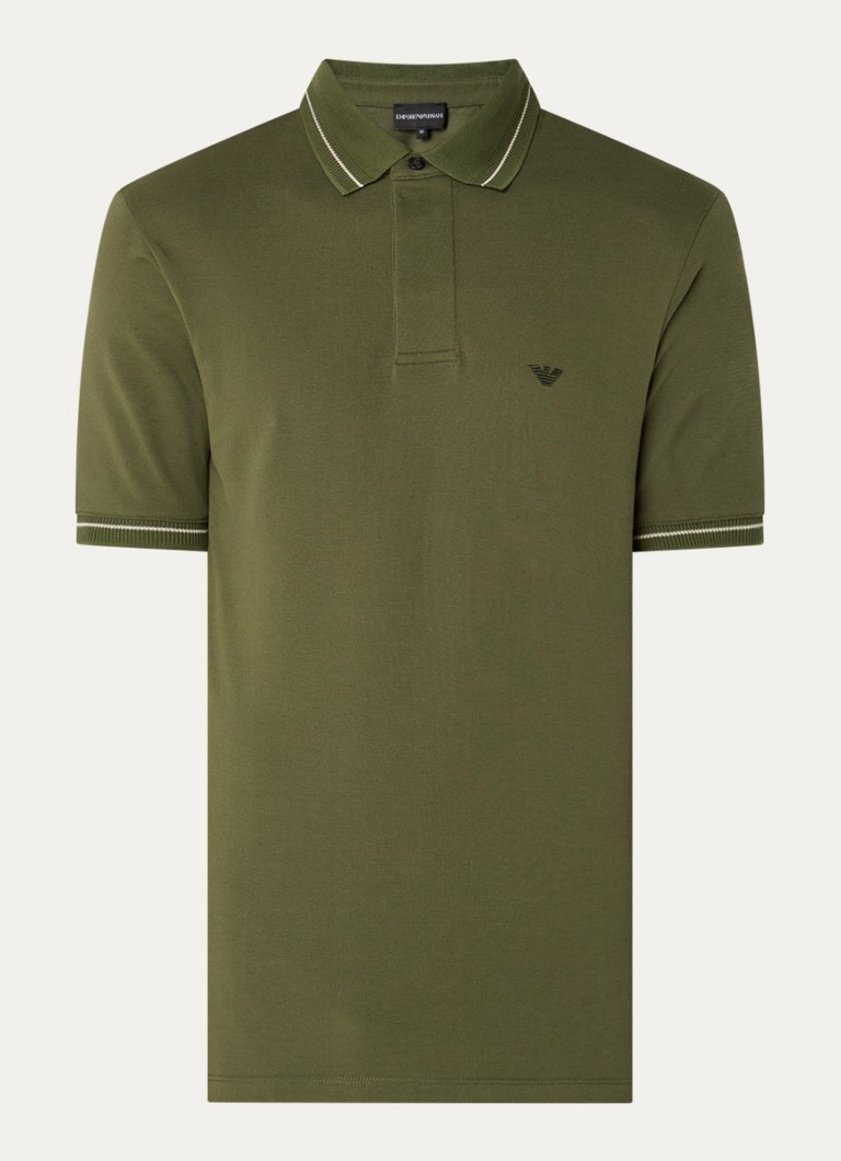 Armani Heren Regular fit polo van piqué katoen met logoborduring in de kleur Legergroen
