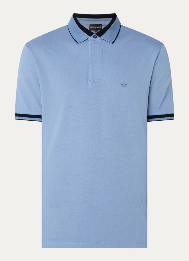 Armani Heren Regular fit polo van piqué katoen met logoborduring in de kleur Lichtblauw
