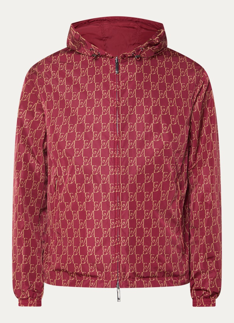 Armani Heren Jack met logoprint en capuchon in de kleur Rood
