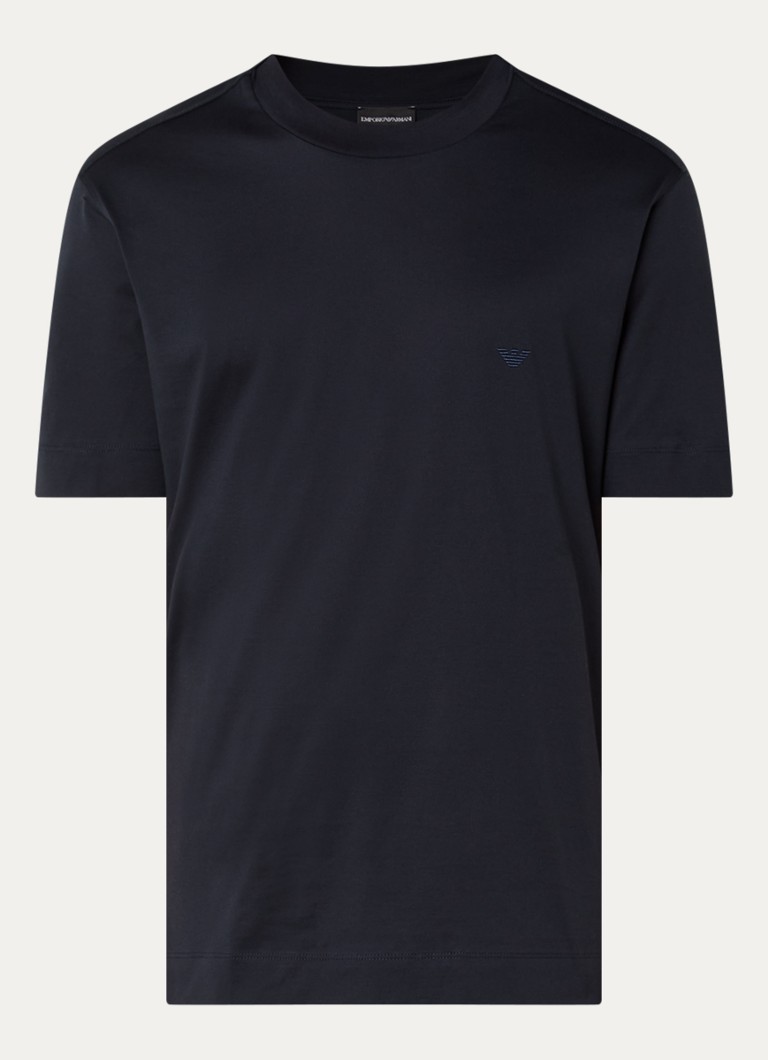 Armani Heren T-shirt met logoborduring in de kleur Donkerblauw