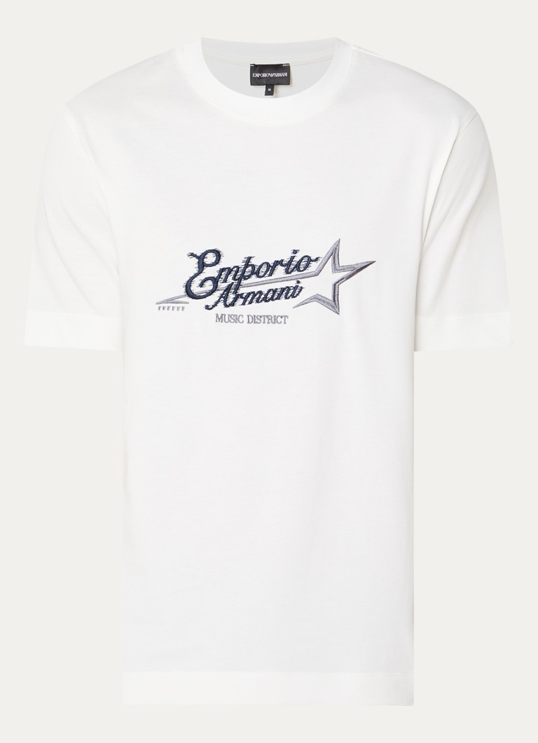 Armani Heren T-shirt met logoborduring in de kleur Wit