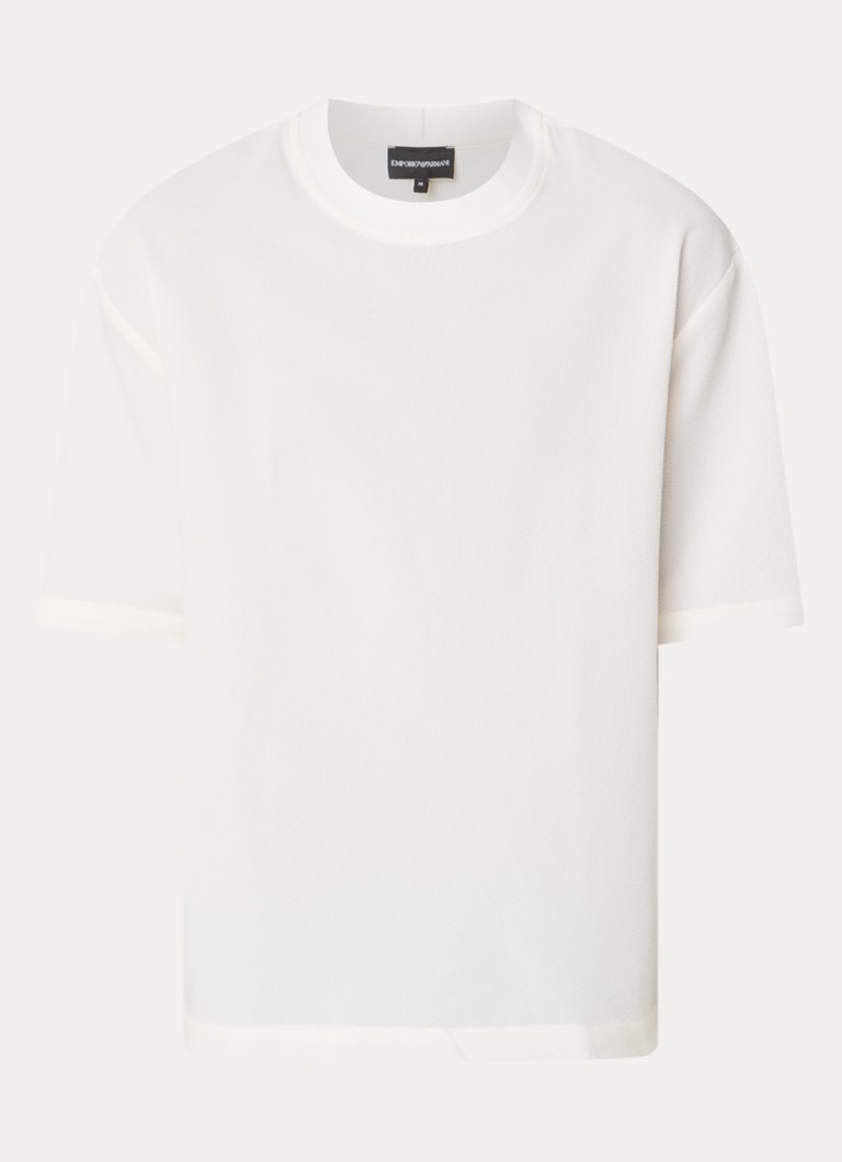 Armani Heren T-shirt met structuur in de kleur Gebroken wit