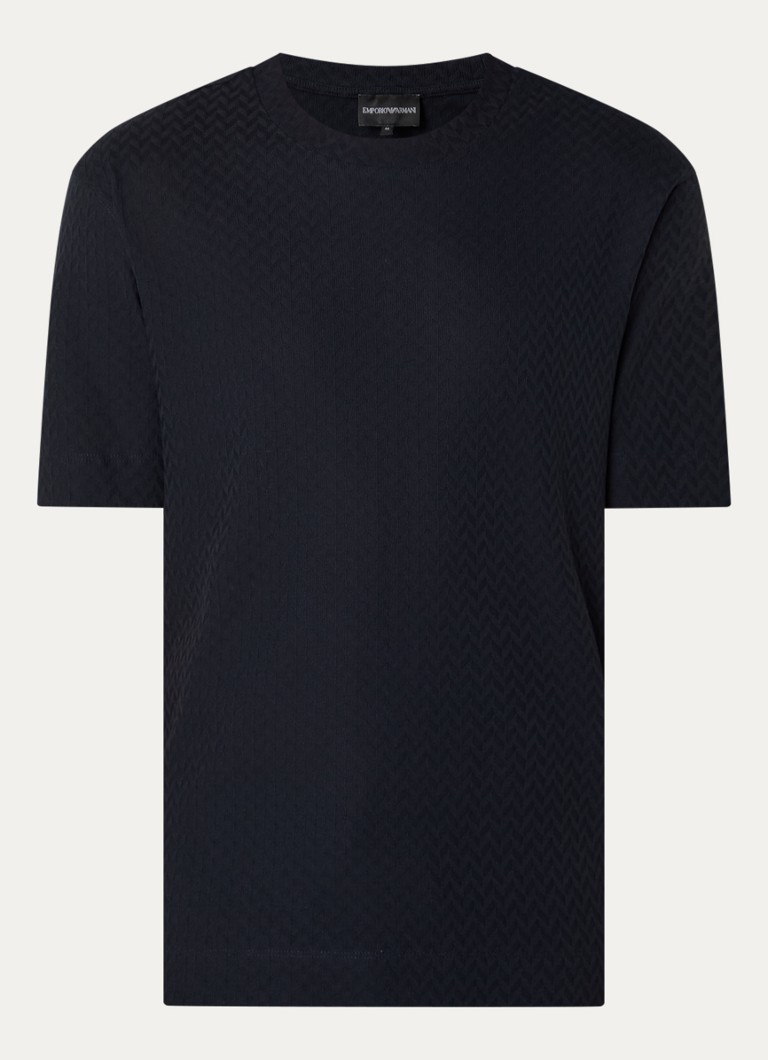 Armani Heren T-shirt met structuur in de kleur Donkerblauw