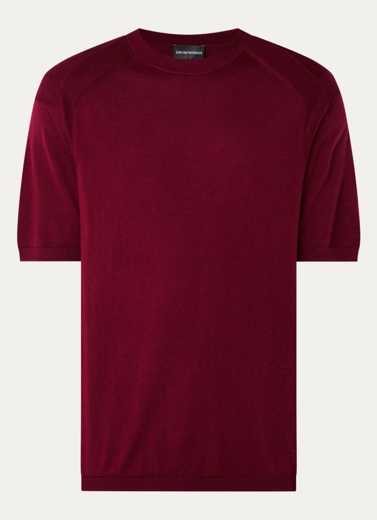 Armani Heren Fijngebreid T-shirt in zijdeblend in de kleur Donkerrood