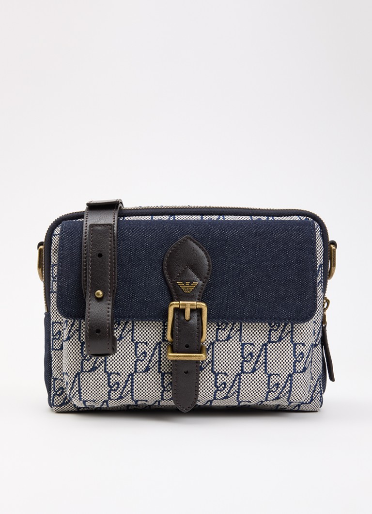Armani Dames Crossbodytas met logoprint en details van leer in de kleur Indigo