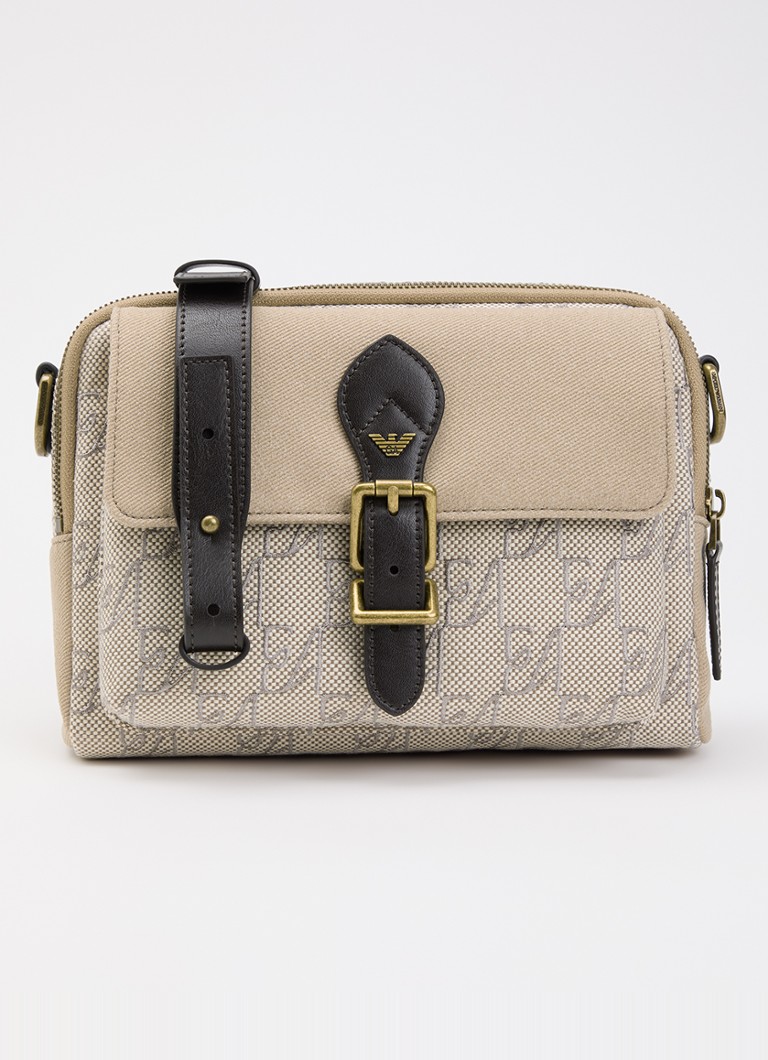 Armani Dames Crossbodytas met logoprint en details van leer in de kleur Beige