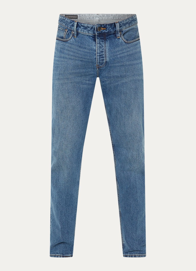 Armani Heren Slim fit jeans met medium wassing in de kleur Indigo