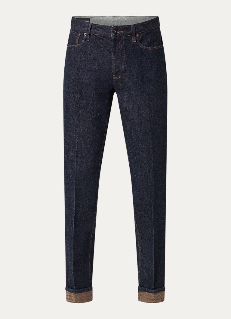Armani Heren Tapered fit jeans met donkere wassing in de kleur Indigo