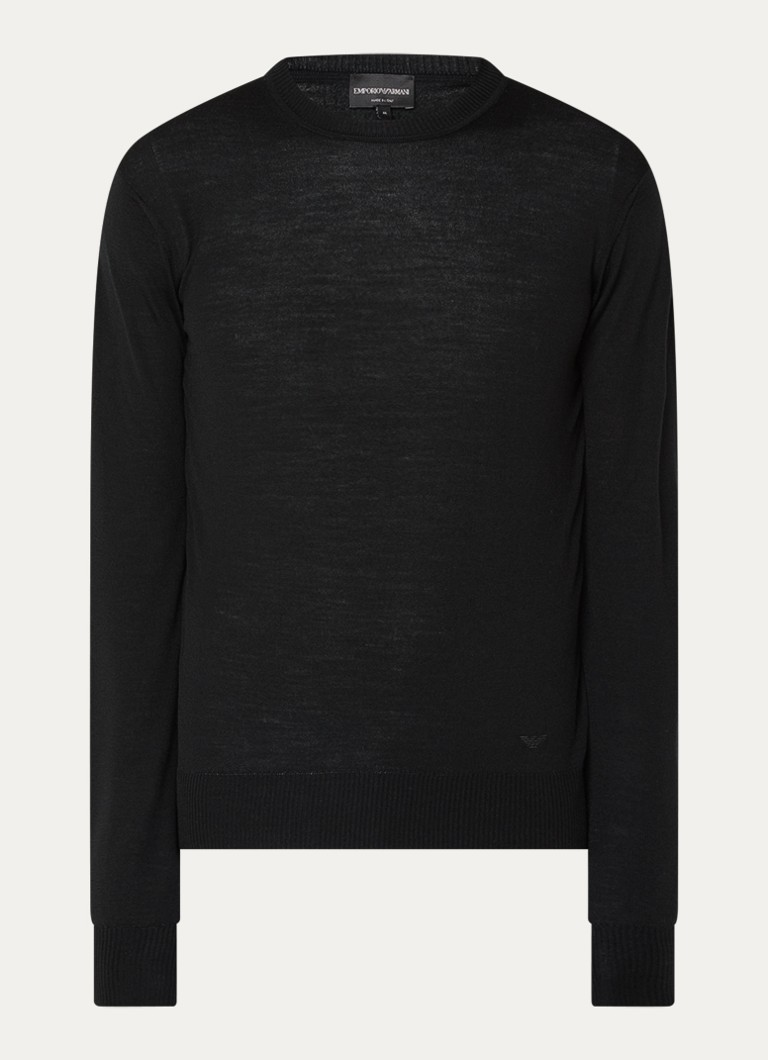 Armani Heren Fijngebreide pullover van scheerwol in de kleur Zwart
