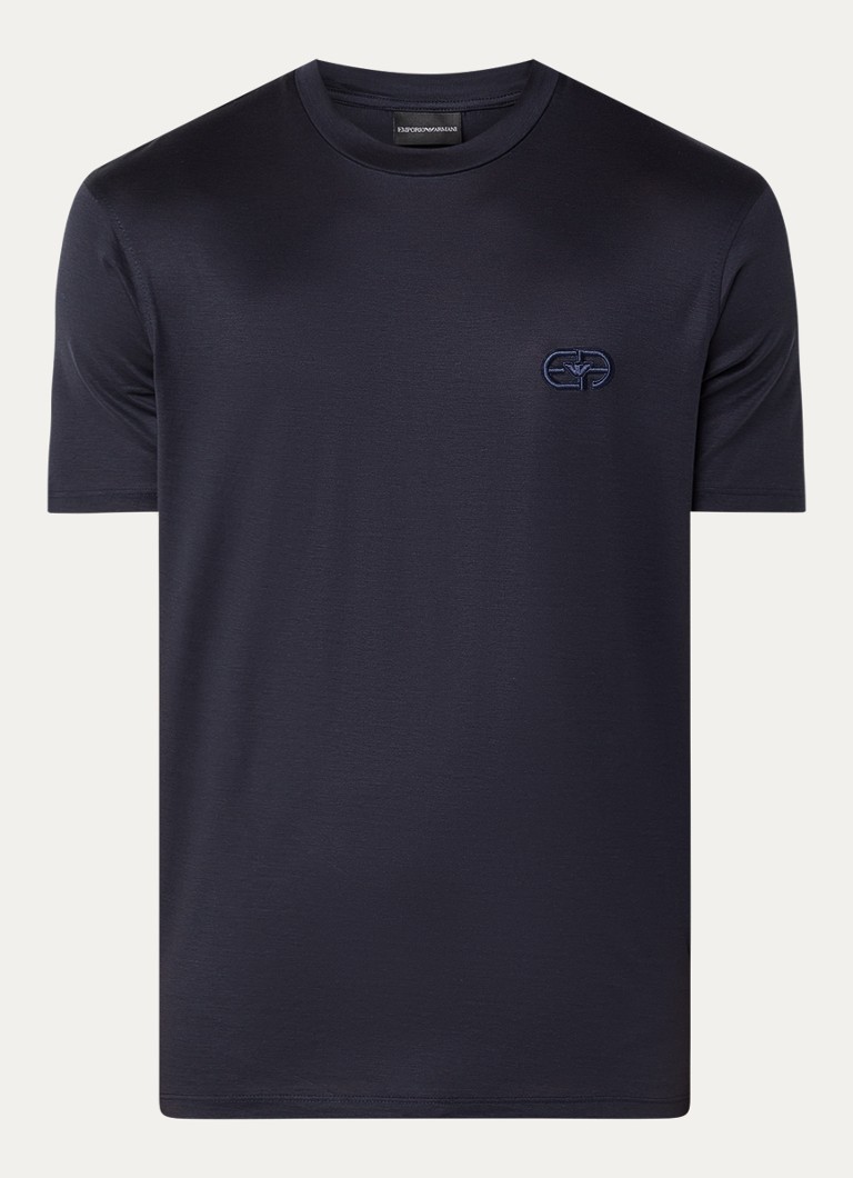 Armani Heren T-shirt met logoborduring in de kleur Blauw