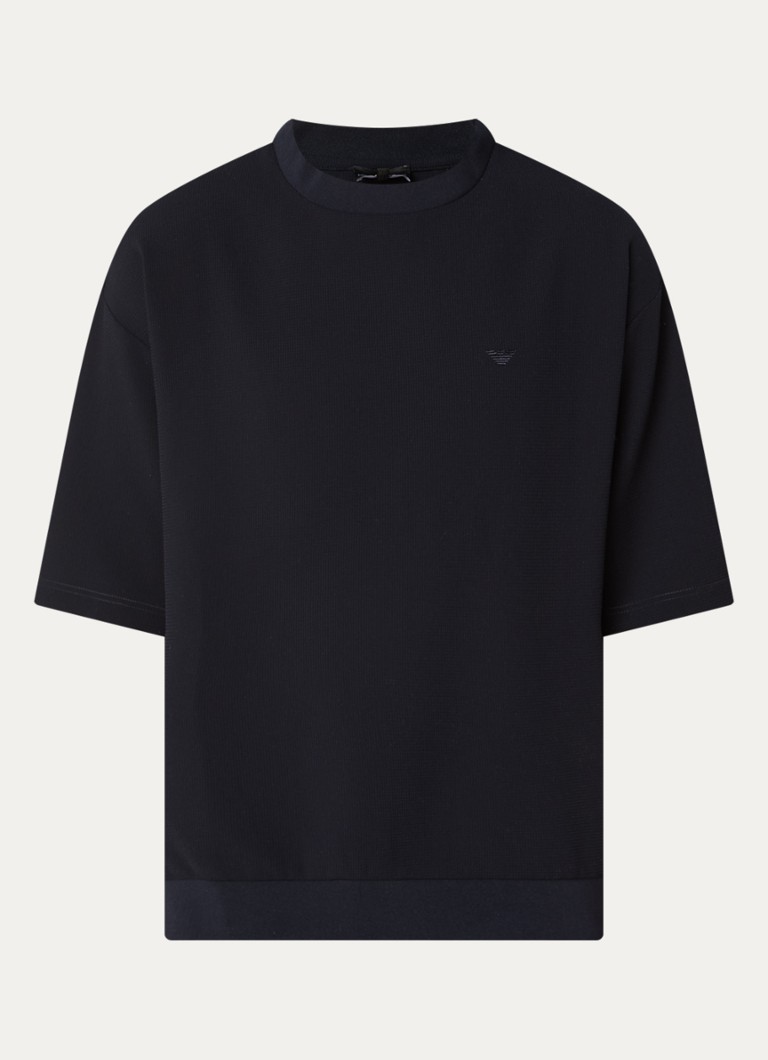 Armani Heren T-shirt met structuur in de kleur Donkerblauw