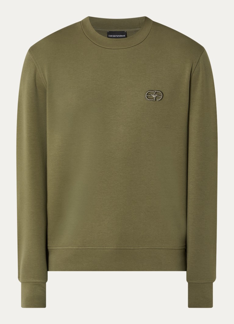 Armani Heren Sweater met logoborduring in de kleur Mosgroen