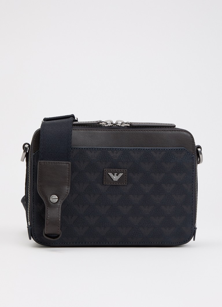 Armani Heren Schoudertas met details van leer en logoprint in de kleur Donkerblauw