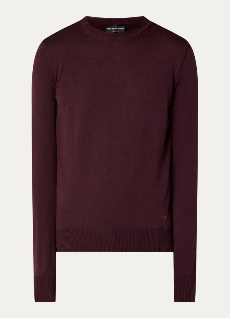 Armani Heren Fijngebreide pullover van scheerwol in de kleur Bordeauxrood