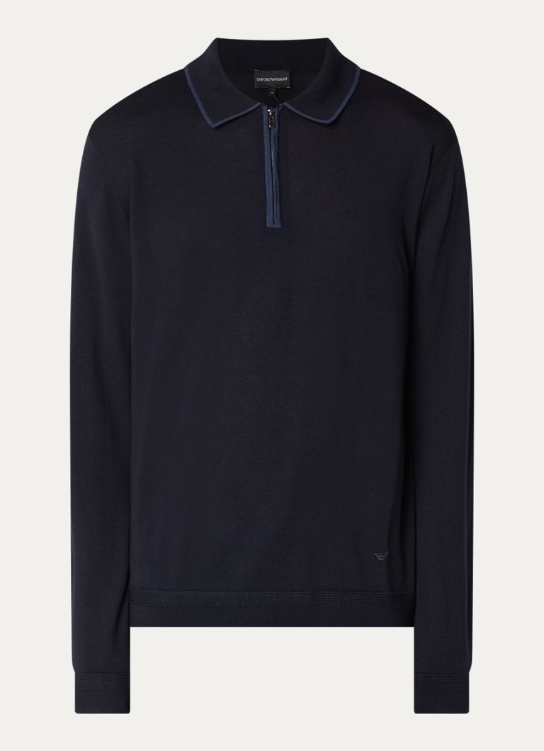 Armani Heren Fijngebreide pullover van scheerwol in de kleur Donkerblauw