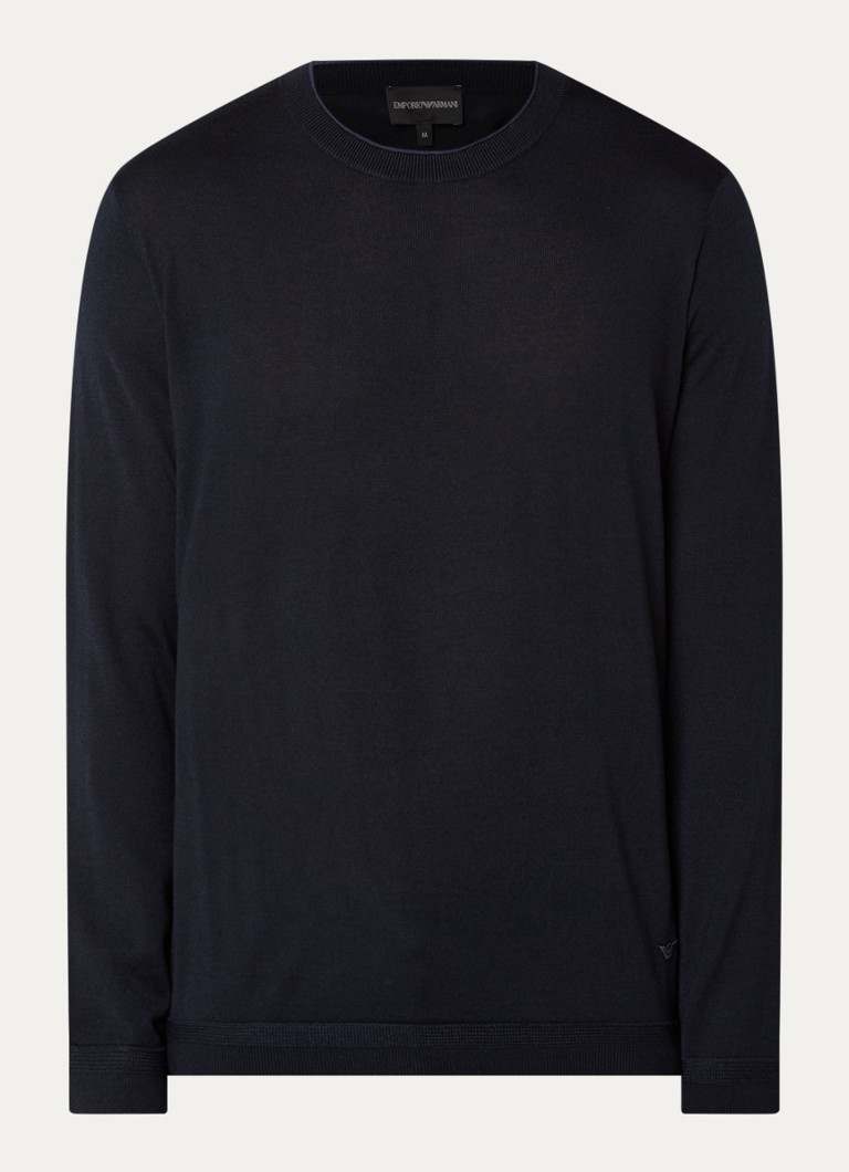 Armani Heren Fijngebreide pullover in wolblend in de kleur Donkerblauw