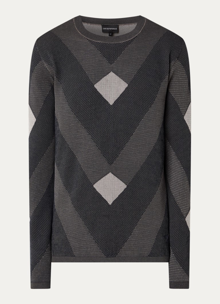 Armani Heren Fijngebreide trui met structuur in de kleur Donkerblauw